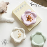 Floral Ceramic Pet Cat Dog Food Bowl Non-Slip Low Foot Wooden Stand