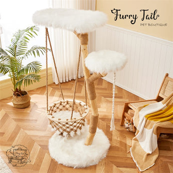 Cmisstree - Cloud Wood Cat Tree Climber Scratching Post Hanging Hammock