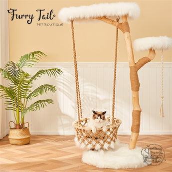 Cmisstree - Cloud Wood Cat Tree Climber Scratching Post Hanging Hammock
