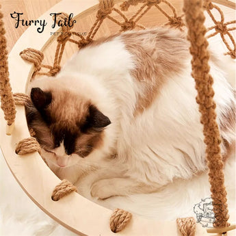 Cmisstree - Cloud Wood Cat Tree Climber Scratching Post Hanging Hammock