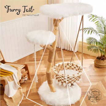 Cmisstree - Cloud Wood Cat Tree Climber Scratching Post Hanging Hammock