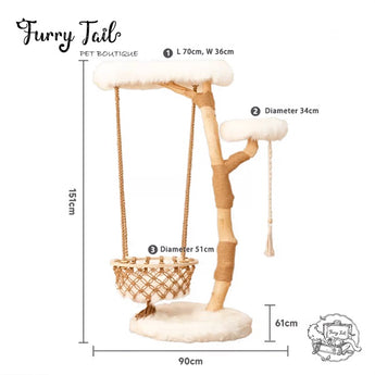 Cmisstree - Cloud Wood Cat Tree Climber Scratching Post Hanging Hammock