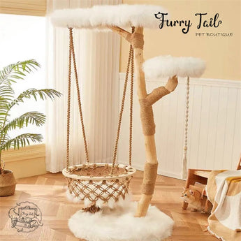 Cmisstree - Cloud Wood Cat Tree Climber Scratching Post Hanging Hammock