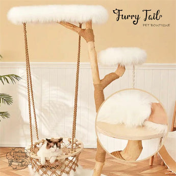 Cmisstree - Cloud Wood Cat Tree Climber Scratching Post Hanging Hammock