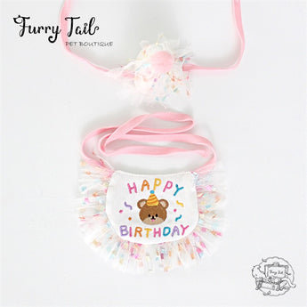 Mini Bear Pet Dog Cat Birthday Bandana Outfit Bib Set With Party Hat
