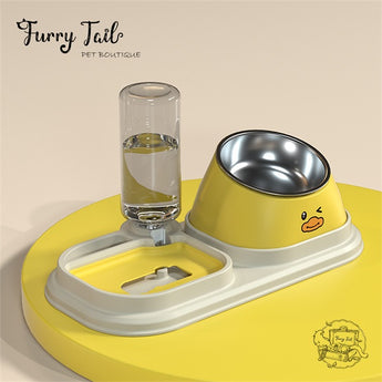 Pet Dog Cat Stainless Double Food Bowl Water Dispenser Slow Feeder