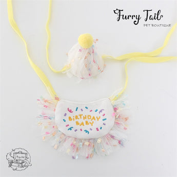 HBD Letters Pet Dog Cat Birthday Bandana Outfit Bib Set With Party Hat