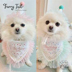 Pearl Dog Cat Birthday Bandana Outfit Bib Set Party Hat Big Size