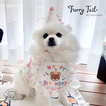 Mini Bear Pet Dog Cat Birthday Bandana Outfit Bib Set With Party Hat