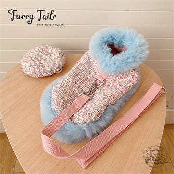 Chanel Style Knitted Cloak Stylish Cape Harness & Leash With Beret Set