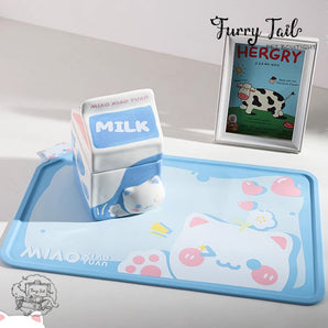 MIAOXIAOYUAN Milk Carton Pet Dog Cat Ceramic Bowl Placemat Set