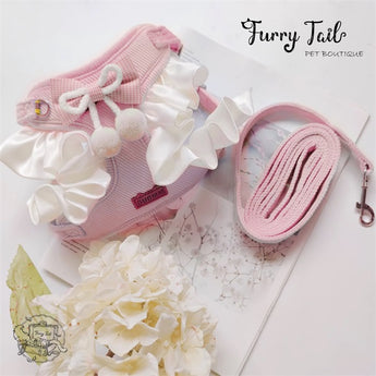 Flower Edge Cherry Pet Dog Cat Harness & Leash Set Outfit Clothes