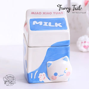MIAOXIAOYUAN Milk Carton Pet Dog Cat Ceramic Bowl Placemat Set