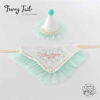 Pearl Dog Cat Birthday Bandana Outfit Bib Set Party Hat Big Size