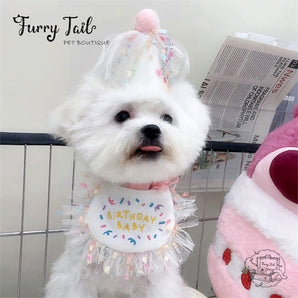 HBD Letters Pet Dog Cat Birthday Bandana Outfit Bib Set With Party Hat