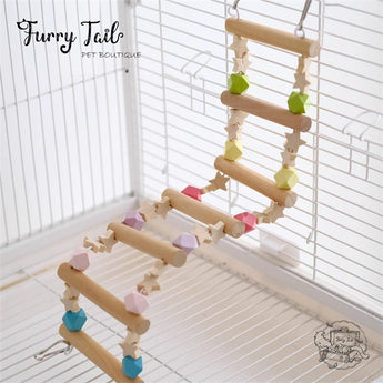 Rainbow Pet Bird Parrot Playing Toy Wooden Stand Climbing Ladder