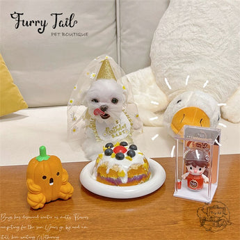 Golden Daisy HBD Dog Cat Birthday Bandana Outfit Bib Set Party Hat