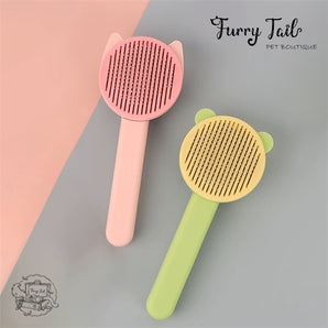 Ear Shape Pet Dog Cat Self-Clean Slicker Grooming Comb Brush