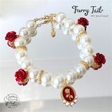 Red Rose Gold-Plated Brass Pearl Jewelry Necklace For Small Dog Large Dog Cat Small Pet