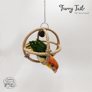 Pet Bird Parrot Playing Toy Stand Hanging Rope Swing Ring Ball