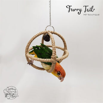 Pet Bird Parrot Playing Toy Stand Hanging Rope Swing Ring Ball