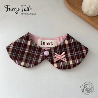 College Plaid Dog Cat Small Pet Bib Tie Cape Accessories