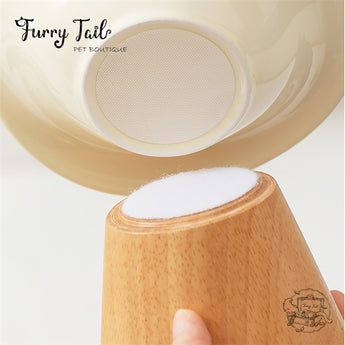 Ceramic Pet Cat Dog Bowl High Foot Anti-slip Tilted Wooden Base