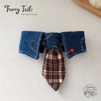 College Plaid Dog Cat Small Pet Bib Tie Cape Accessories