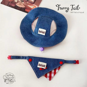 Retro Cowboy Style Dog Cat Small Pet Hat  Bib Tie Cape Accessories Bandana
