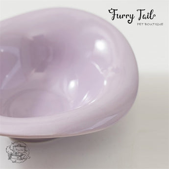 Ceramic Pet Cat Dog Bowl High Foot Anti-slip Tilted Wooden Base