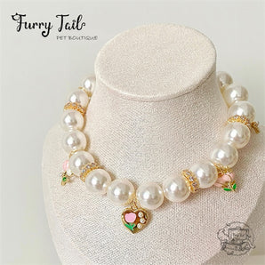 Pink Tulips Gold-Plated Pearl Jewelry Dog Cat Small Pet Necklace