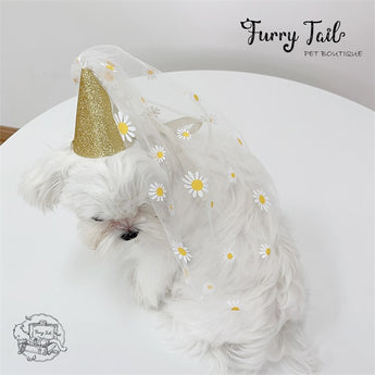 Golden Daisy HBD Dog Cat Birthday Bandana Outfit Bib Set Party Hat
