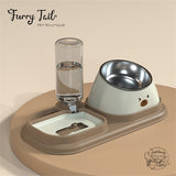 Pet Dog Cat Stainless Double Food Bowl Water Dispenser Slow Feeder