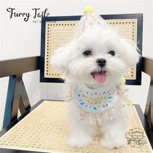 HBD Letters Pet Dog Cat Birthday Bandana Outfit Bib Set With Party Hat