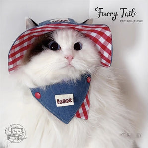 Retro Cowboy Style Dog Cat Small Pet Hat  Bib Tie Cape Accessories Bandana