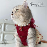Red Rose Gold-Plated Brass Pearl Jewelry Necklace For Small Dog Large Dog Cat Small Pet