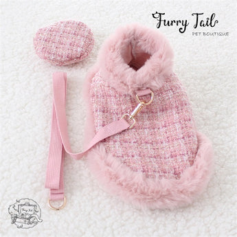 Chanel Style Knitted Cloak Stylish Cape Harness & Leash With Beret Set