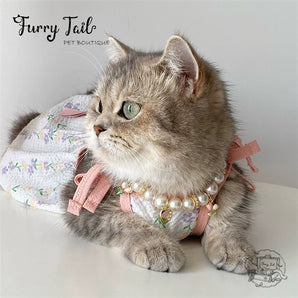 Pink Tulips Gold-Plated Pearl Jewelry Dog Cat Small Pet Necklace