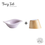 Ceramic Pet Cat Dog Bowl High Foot Anti-slip Tilted Wooden Base