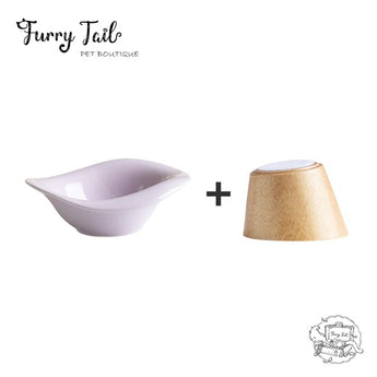 Ceramic Pet Cat Dog Bowl High Foot Anti-slip Tilted Wooden Base