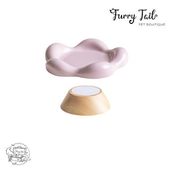 Floral Ceramic Pet Cat Dog Food Bowl Non-Slip Low Foot Wooden Stand