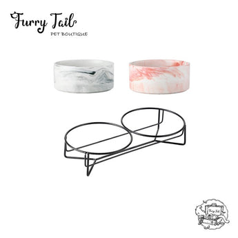 Marbled Pattern Pet Dog Cat Ceramic Bowl with Iron Rack