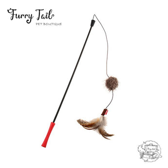 GIGWI Interactive Cat Feather Teaser Wand Toy TPR handle