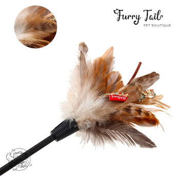 GIGWI Interactive Cat Feather Teaser Wand Toy TPR handle