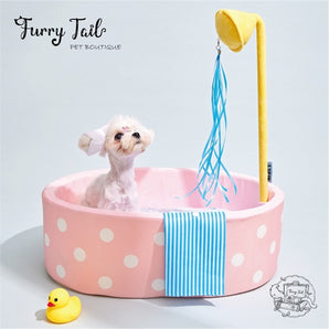 Purlab Bathtub Style Pet Dog Cat Cushion Bed With Teaser Wand