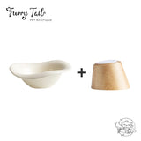 Ceramic Pet Cat Dog Bowl High Foot Anti-slip Tilted Wooden Base