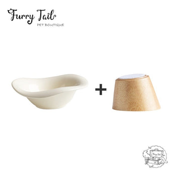 Ceramic Pet Cat Dog Bowl High Foot Anti-slip Tilted Wooden Base
