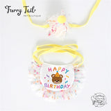 Mini Bear Pet Dog Cat Birthday Bandana Outfit Bib Set With Party Hat