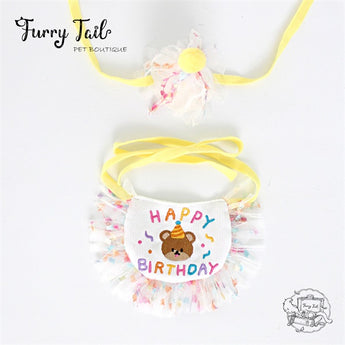 Mini Bear Pet Dog Cat Birthday Bandana Outfit Bib Set With Party Hat
