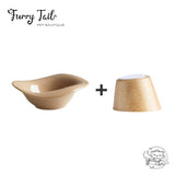 Ceramic Pet Cat Dog Bowl High Foot Anti-slip Tilted Wooden Base